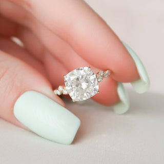 4.0CT Cushion Cut Hidden Halo Cluster Diamond Moissanite Engagement Ring