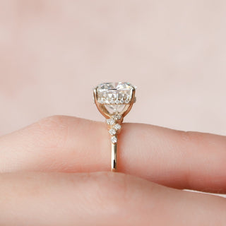 4.0CT Cushion Cut Hidden Halo Cluster Diamond Moissanite Engagement Ring