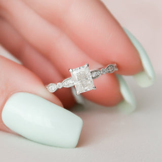 1.0CT Radiant Cut Vintage Pave Diamond Moissanite Engagement Ring