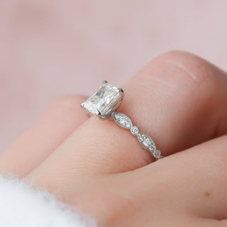1.0CT Radiant Cut Vintage Pave Diamond Moissanite Engagement Ring
