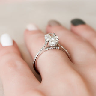 Radiant 2.0ct oval hidden halo moissanite ring side profile view