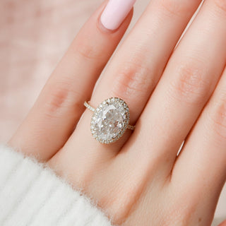 4.50CT Oval Cut Halo Pave Diamond Moissanite Engagement Ring