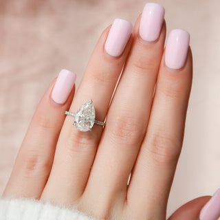 3.50CT Pear Hidden Halo Pave Moissanite Diamond Engagement Ring
