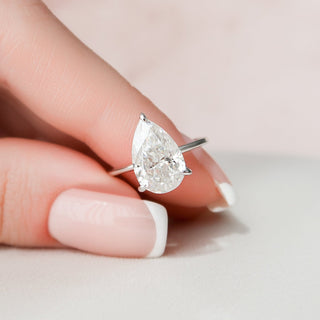 3.0CT Pear Cut Hidden Halo Solitaire Diamond Moissanite Engagement Ring