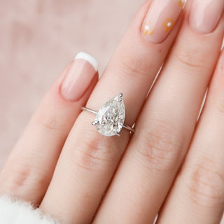 3.0CT Pear Cut Hidden Halo Solitaire Diamond Moissanite Engagement Ring