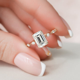 2.50CT Emerald Cut Petite Pave Moissanite Diamond Engagement Ring
