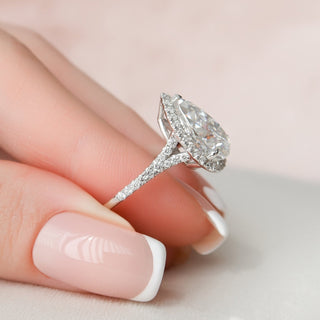 3.0CT Pear Cut Halo Split Shank Diamond Moissanite Engagement Ring