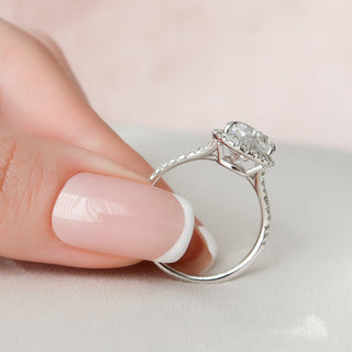 3.0CT Pear Cut Halo Split Shank Diamond Moissanite Engagement Ring