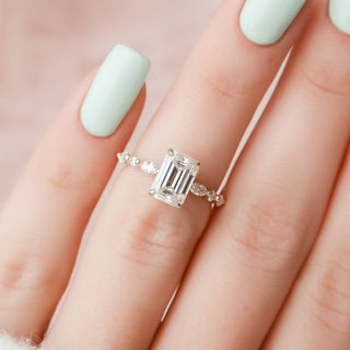 2.0CT Emerald Cut Hidden Halo Pave Moissanite Diamond Engagement Ring