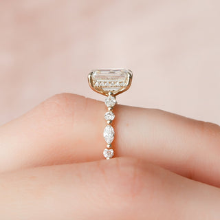 2.0CT Emerald Cut Hidden Halo Pave Moissanite Diamond Engagement Ring