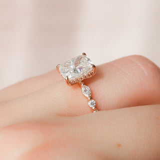 Bold 2.50ct cushion hidden halo moissanite ring three quarter angled view