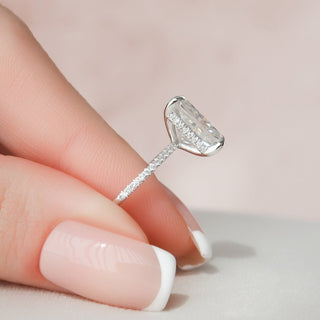 4.50СT Radiant Cut Hidden Halo Pave Diamond Moissanite Engagement Ring