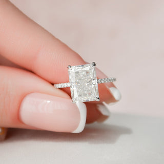 4.50СT Radiant Cut Hidden Halo Pave Diamond Moissanite Engagement Ring