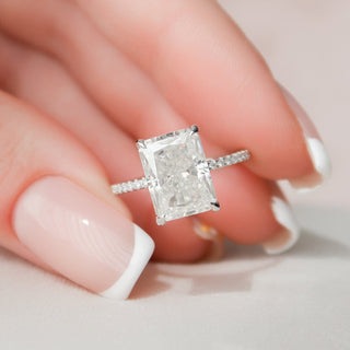 4.50СT Radiant Cut Hidden Halo Pave Diamond Moissanite Engagement Ring