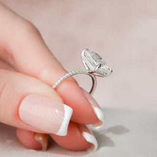 4.50СT Radiant Cut Hidden Halo Pave Diamond Moissanite Engagement Ring