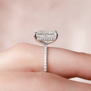4.50СT Radiant Cut Hidden Halo Pave Diamond Moissanite Engagement Ring