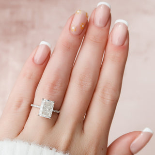 4.50СT Radiant Cut Hidden Halo Pave Diamond Moissanite Engagement Ring