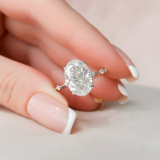 5.0CT Oval Cut petite Pave Diamond Moissanite Engagement Ring