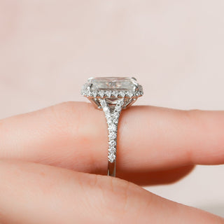 5.50CT Radiant Cut Halo Split Shank Moissanite Diamond Engagement Ring