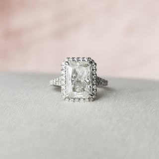 5.50CT Radiant Cut Halo Split Shank Moissanite Diamond Engagement Ring
