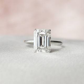 4.50CT Emerald Cut Hidden Halo Solitaire Moissanite Diamond Engagement Ring