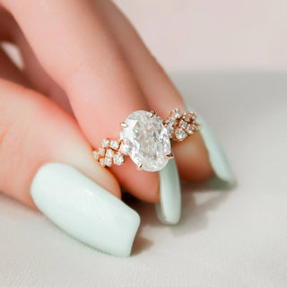 2.0CT Oval Cut Hidden Halo Cluster Diamond Moissanite Bridal Engagement Ring Set