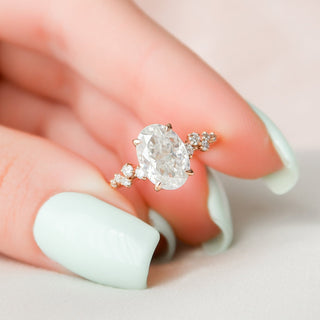 2.0CT Oval Hidden Halo Moissanite Cluster Diamond Engagement Ring