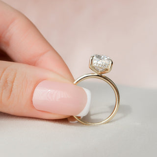 4.50CT Elongated Cushion Hidden Halo Solitaire Moissanite Diamond Engagement Ring
