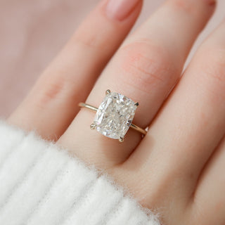 4.50CT Elongated Cushion Hidden Halo Solitaire Moissanite Diamond Engagement Ring