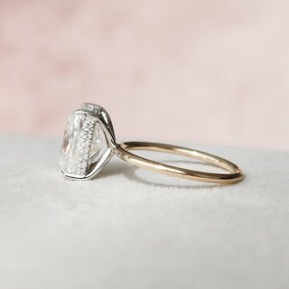 4.0CT Elongated Cushion Hidden Halo Solitaire Diamond Moissanite Engagement Ring