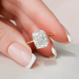 4.0CT Elongated Cushion Hidden Halo Solitaire Diamond Moissanite Engagement Ring