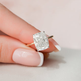 4.0CT Elongated Cushion Hidden Halo Solitaire Diamond Moissanite Engagement Ring