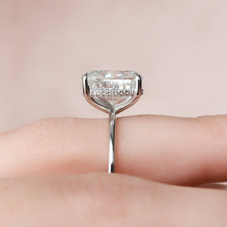 6.0CT Elongated Cushion Hidden Halo Moissanite Solitaire Pave Engagement Ring