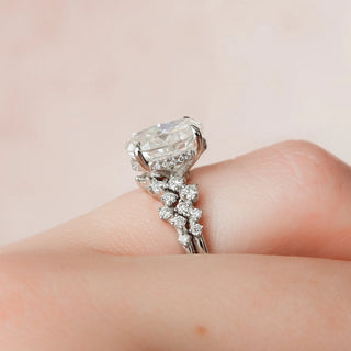 2.0CT Oval Cut Hidden Halo Cluster Diamond Moissanite Bridal Engagement Ring Set