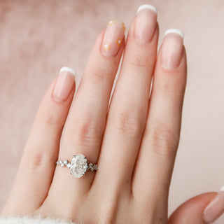 2.0CT Oval Hidden Halo Moissanite Cluster Diamond Engagement Ring