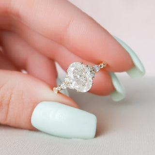 2.0 CT Oval Brilliant Cluster Moissanite Engagement Ring angle view