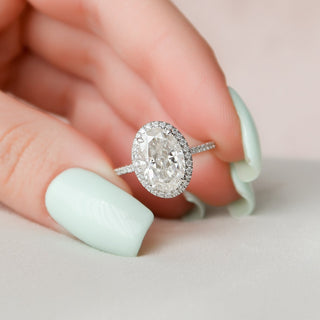 2.50CT Oval Cut Halo Pave Moissanite Diamond Engagement Ring