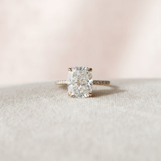 4.50CT Elongated Cushion Hidden Halo Pave Diamond Moissanite  Engagement Ring