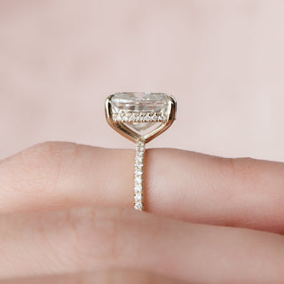 4.50CT Elongated Cushion Hidden Halo Pave Diamond Moissanite  Engagement Ring