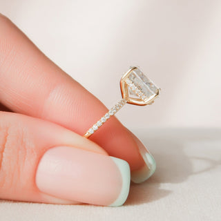 4.50CT Elongated Cushion Hidden Halo Pave Diamond Moissanite  Engagement Ring