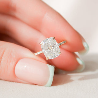 4.50CT Elongated Cushion Hidden Halo Pave Diamond Moissanite  Engagement Ring