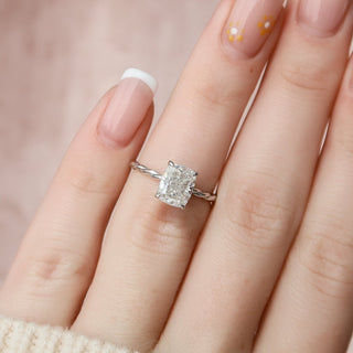 2.0CT Elongated Cushion Hidden Halo Braided Moissanite Diamond Engagement Ring