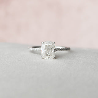 Refined 2.0ct cushion hidden halo moissanite ring sparkle close up