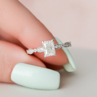 1.0CT Radiant Cut Vintage Pave Diamond Moissanite Engagement Ring