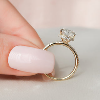 3.50CT Oval Cut Hidden Halo Pave Diamond Moissanite Engagement Ring