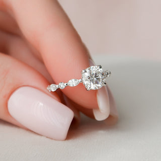 Timeless 1.0ct round hidden halo moissanite ring shown on a finger