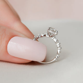 Dazzling 1.0ct round hidden halo moissanite ring three quarter angled view