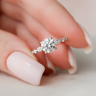 1.0CT Round Hidden Halo Moissanite Diamond Engagement Ring