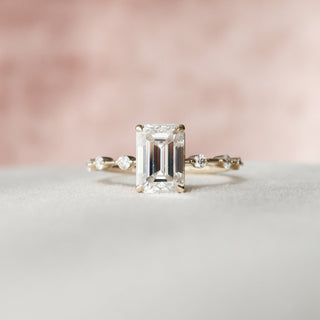 2.50CT Emerald Cut Petite Pave Moissanite Diamond Engagement Ring