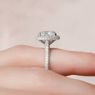 4.0CT Cushion Halo Cathedral Diamond Moissanite Engagement Ring